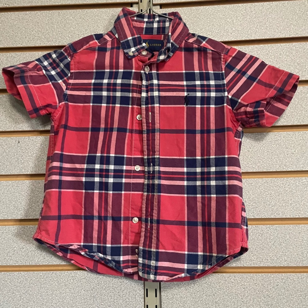 Ralph Lauren Red Plaid Button Down Short Sleeve Shirt Kids size 4